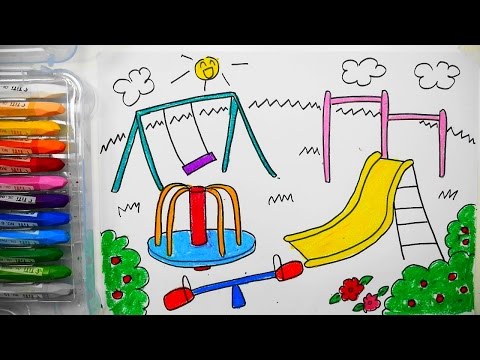 How to draw Children's playground  with crayons | 어린이 놀이터 그리는법