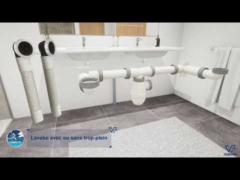 Ensemble tubulure gain de place et siphon Connectic pour 2 lavabos VALENTIN