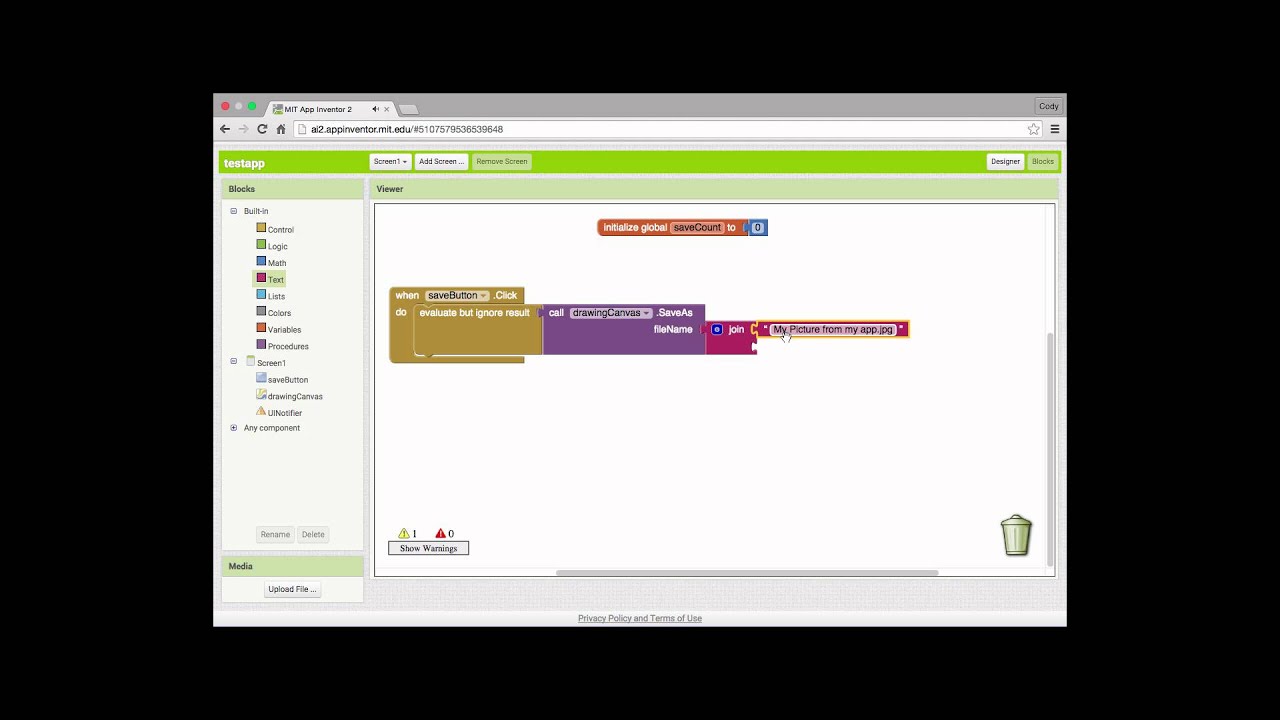 AppInventor save canvas image