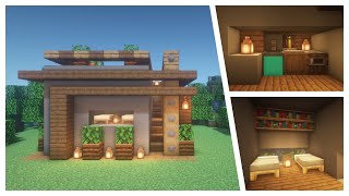 Minecraft: Wooden Moden House (How to Build: Relaxing Easy Tutorial) #14