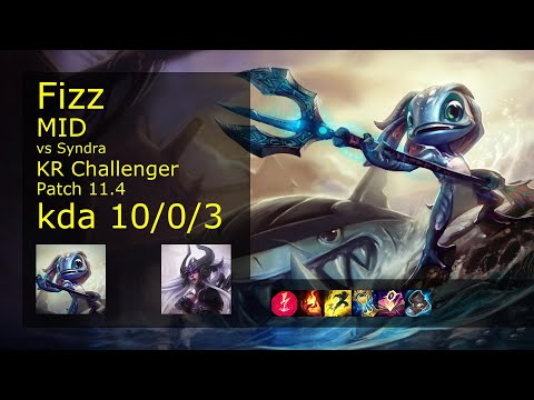 Fizz vs Syndra Mid - KR Challenger 10/0/3 Patch 11.4 Gameplay // [롤] 피즈 vs 신드라 미드