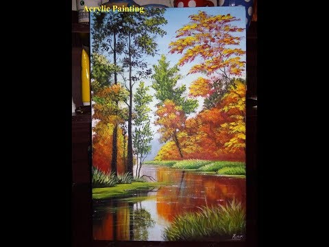 Easy Realistic Acrylic Painting | Flower Painting | Tree Painting| Lake Painting | Acrylic Painting Video