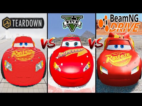 Teardown Lightning McQueen vs GTA 5 Lightning McQueen vs BeamNG Drive McQueen - WHO IS BEST?