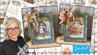 👻🍂 Cute Whimsical Ghost Haunted House using Wildflower Ghosts Rub-on Transfer Essential Stencil
