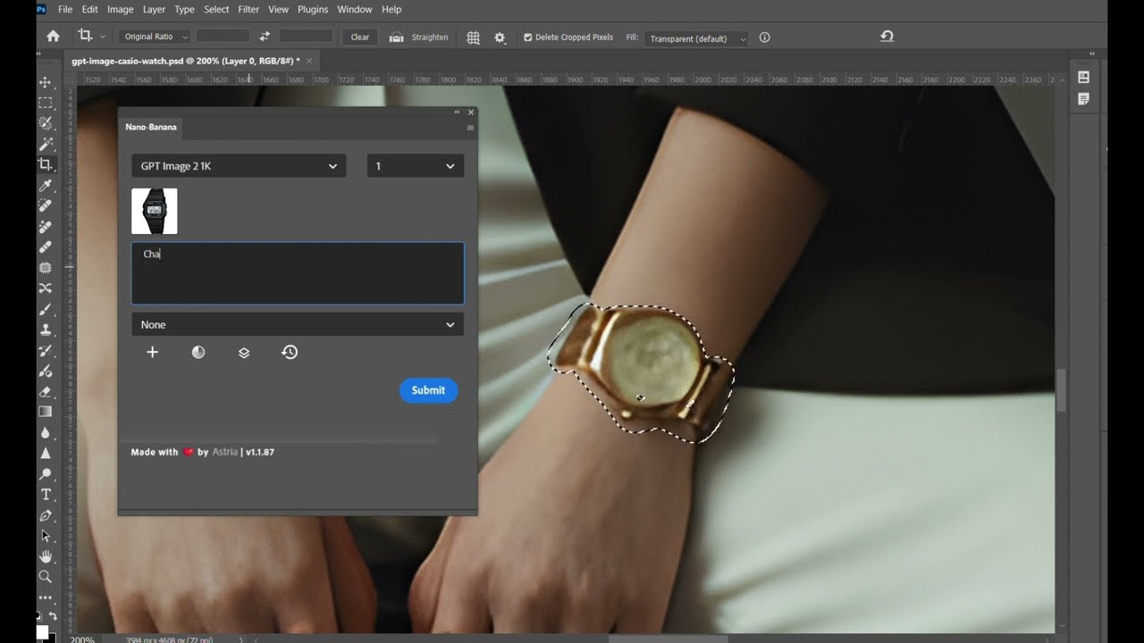 GPT Image-2 generation running inside the Astria plugin for Photoshop