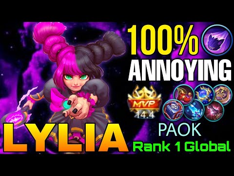 MVP 14,4 Points Lylia Annoying Midlane Mage! - Top 1 Global Lylia by PAOK - Mobile Legends