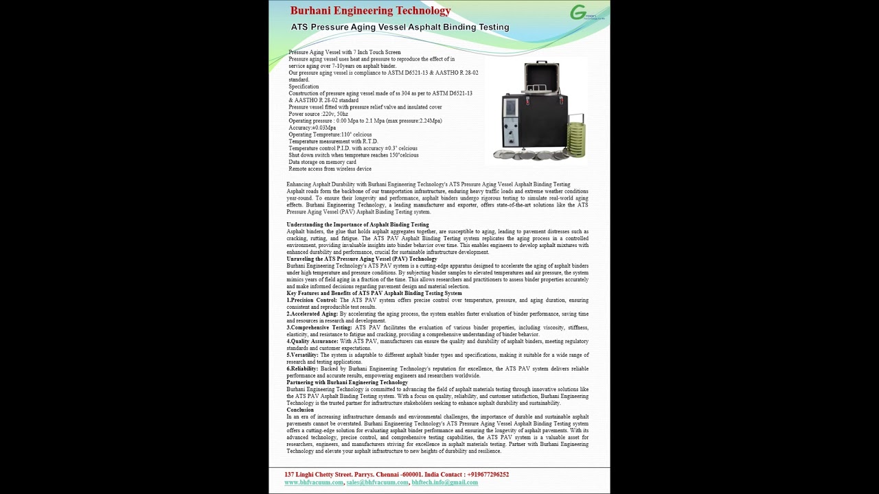 ATS Pressure Aging Vessel Asphalt Binding Testing