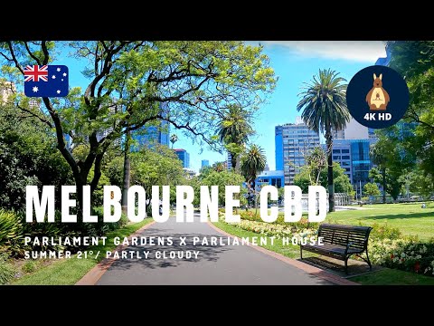 Jardins do Parlamento 4K x Casa do Parlamento x Antigo Edifício do Tesouro | Melb CBD – Austrália 7 de janeiro de 2021