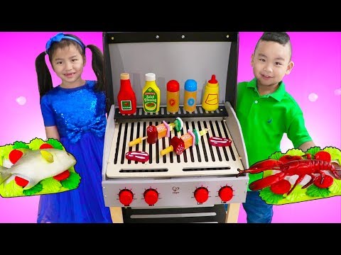 Jannie & Lyndon Pretend Play Cooking w/ Deluxe Barbecue BBQ Grill Playset