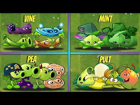 STRONG 4 Team PEA x PULT x MINT x VINE Plants - Who Will Win? - PvZ 2 Team Plants Battlez