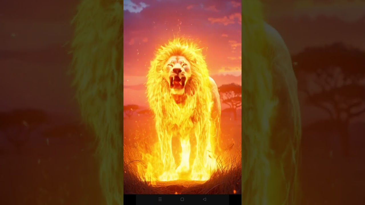 Majestic Fire Lion Roars in the Fiery Savannah! 🌅🔥🦁#art #ai #new #trending #lion #fire #aiart