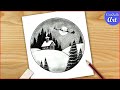 Christmas Scenery Drawing With Pencil Shading Easy Christmas Art