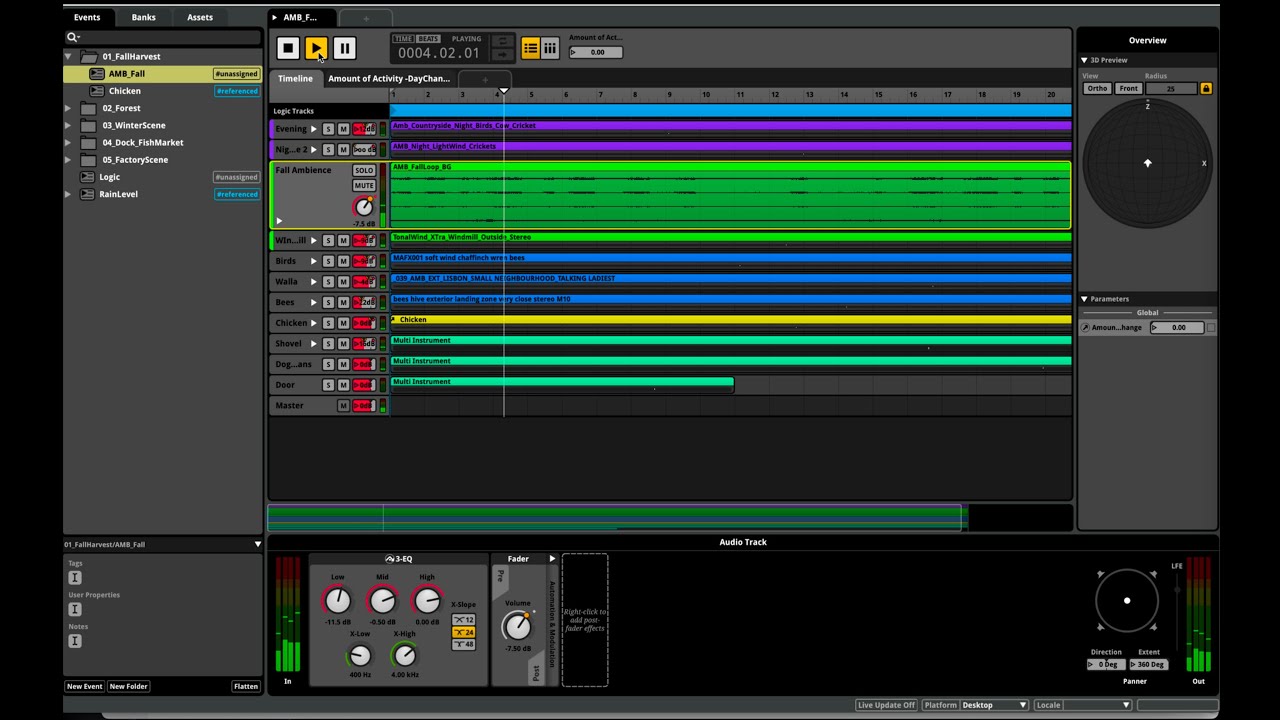 FMOD sound design demo - 5 scenes