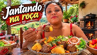 JANTANDO NA ROÇA COM CARNE DE PANELA, BATATAS E ABÓBORA 😋