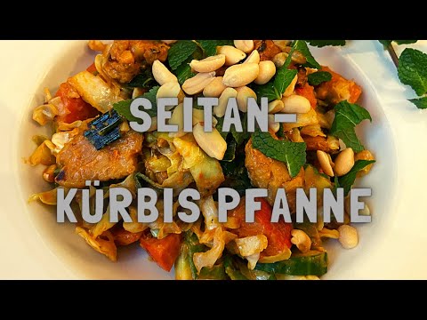 Asiatische Seitan Kürbis Pfanne, Seitan Schritt für Schritt selber machen, veganes Rezept, günstig