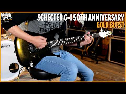 Schecter C-1 50th Anniversary - Ebony - 50th Gold Burst image 11