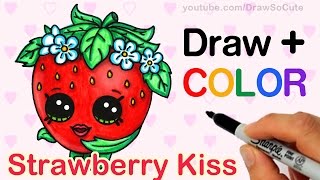 How to Draw + Color Shopkins Strawberry Kiss step by step Cute Season 1