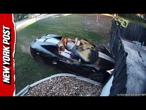 WATCH: Insane Moment Corvette Slams Into Florida Home On Christmas Eve
