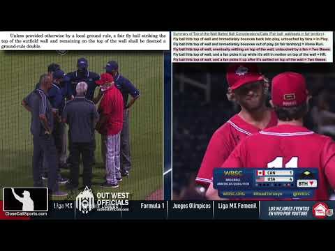 Canada Protests WBSC Replay Call Awarding Team USA Runner 3 Bases on Double to the Wall - Analysis
