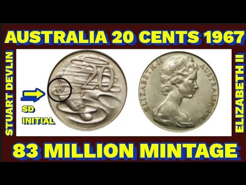 TWENTY CENTS 1967 AUSTRALIAN COIN | ELIZABETH II | 2ND PORTRAIT | BUDADS XIII