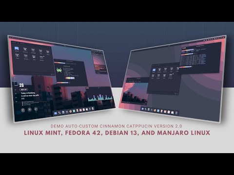 DEMO AUTO CUSTOM CINNAMON CATPPUCCIN | VER.2.0 ON LINUX MINT, DEBIAN 13, MANJARO LINUX, AND FEDORA