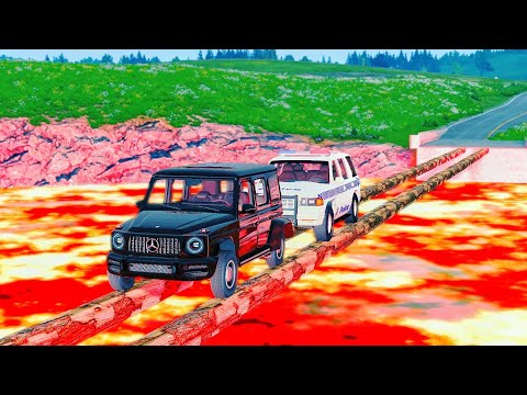 Cars vs Lava and Log Bridge – BeamNG.Drive