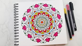 How to draw Mandala Art for beginners | Easy colorful Mandala | Doodle/Zentangle drawing