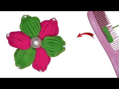 It's so Cute Superb Woolen Flower Craft Ideas with Hair Comb - Hand Embroidery Amazing Flowers DIY