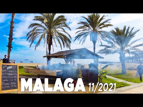 Malaga Beach Walking Tour in November 2021, Costa del Sol, Spain [4K]