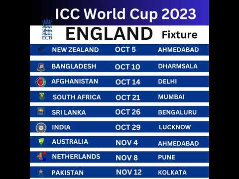 England Cricket World Cup 2023 Fixtures
