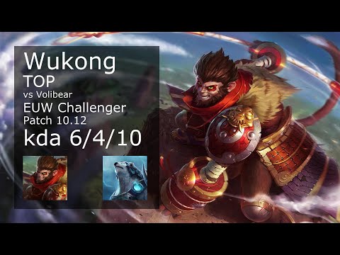 Wukong vs Volibear Top - EUW Challenger 6/4/10 Patch 10.12 Gameplay