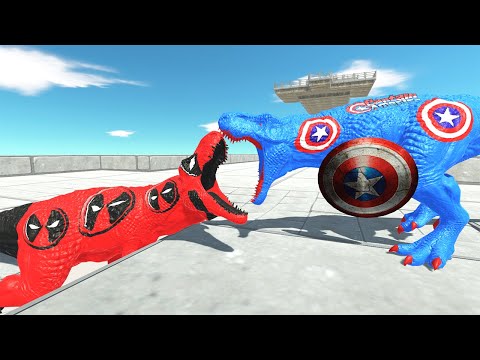 CAPTAIN AMERICA VS DEADPOOL T REX: WHO WOULD WIN? DEATH FALL V2 - Animal Revolt Battle Simulator
