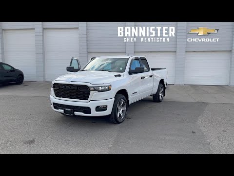 2025 Ram 1500 Tradesman 4x4 Quad Cab 6'4" Box in White for sale at Bannister Chevrolet Penticton in Penticton, BC