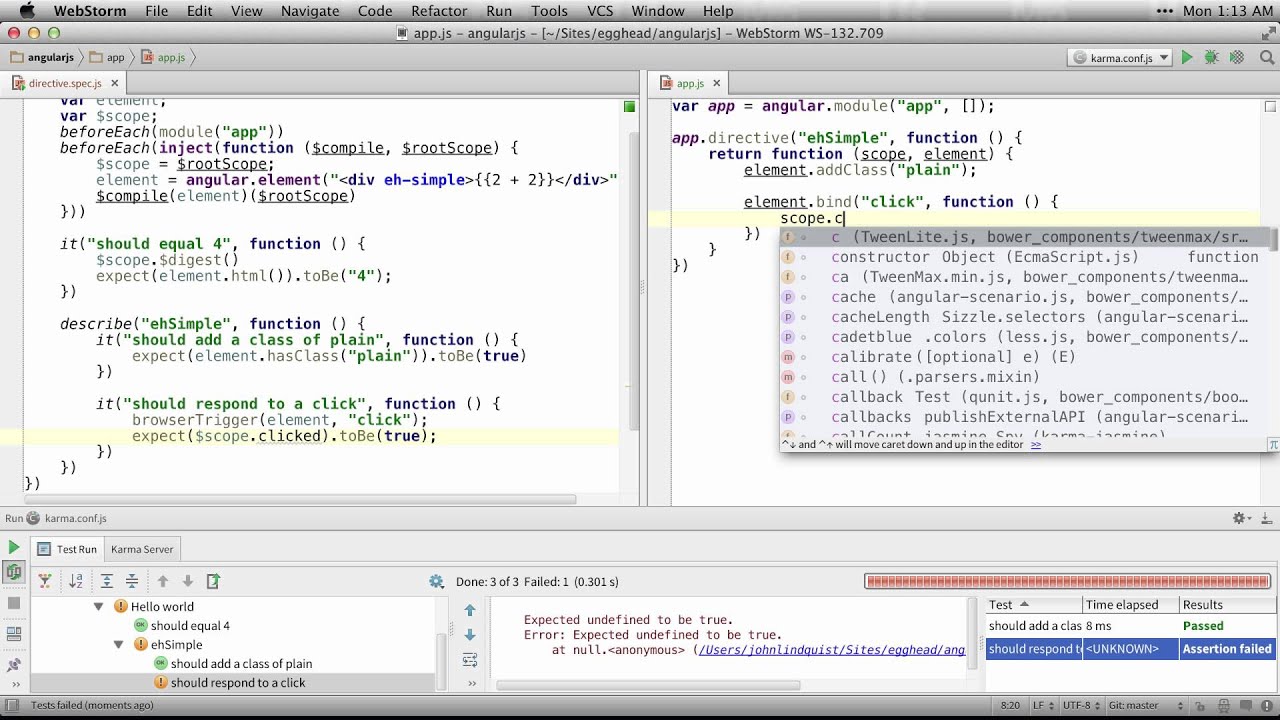 Egghead.io - AngularJS - Testing Scope