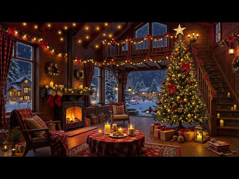 Gemütlicher Weihnachtsjazz in der Hütte ❄️ Knisterndes Kaminfeuer & Schneefall vor dem Fenster