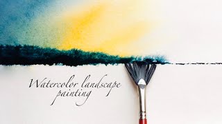 how to draw a scenery at sunset . tutorial watercolor painting