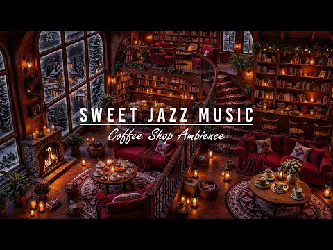 ⛄ Crackling Fireplace & Sweet Jazz Instrumental Music at Cozy Winter Coffee Shop Ambience for Unwind