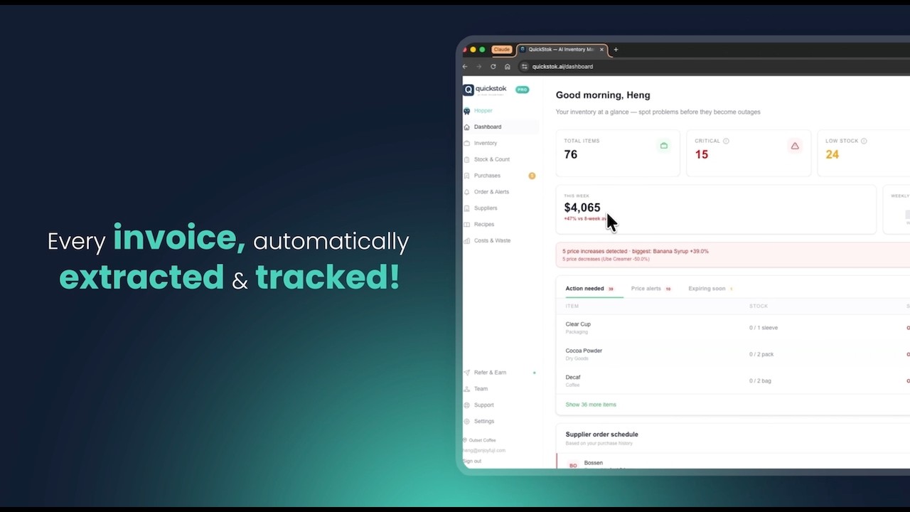 quickstok demo — inventory management for cafés
