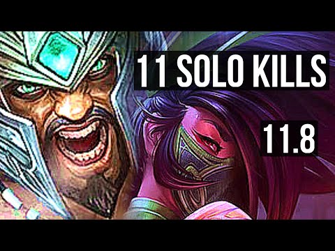 TRYNDAMERE vs AKALI (TOP) | 4.9M mastery, 11 solo kills, 1000+ games | EUW Diamond | v11.8