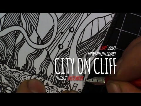 Drawing City On Cliff With Wavy Lines | Fountain Pen Doodle