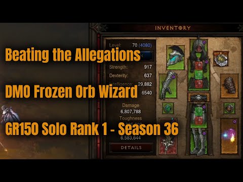 Season 36 Rank 1 DMO Frozen Orb Wizard GR150 Solo - Diablo 3