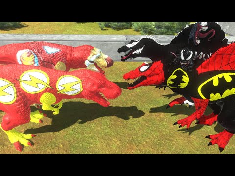 FLASH T REX with IRON MAN T REX DEATH RUN - ANIMAL REVOLT BATTLE SIMULATOR
