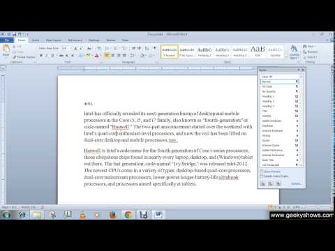Microsoft Office Word 2010 Create New Styles Selecting and Applying Style