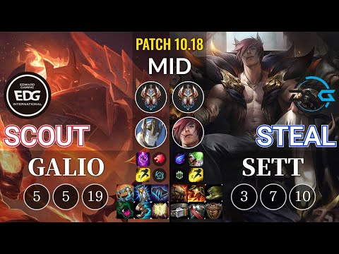 EDG Scout Galio vs DFM Steal Sett Mid - KR Patch 10.18