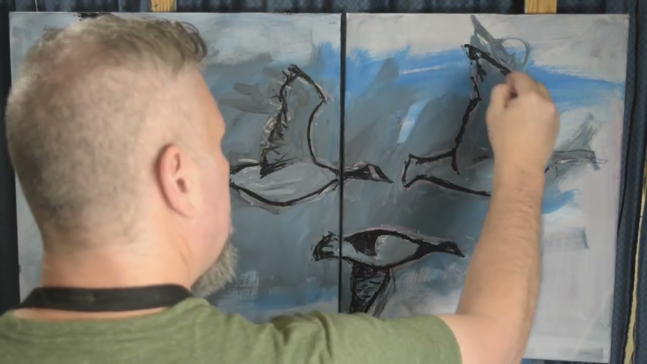 Migrating Geese | acrylic painting process #FavoriteBirdArtChallenge