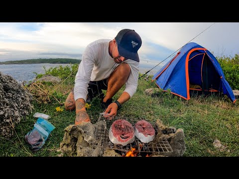 SOLO CAMPING ON A CLIFF.  HUNT FOR YOUR FOOD OR GO HUNGRY