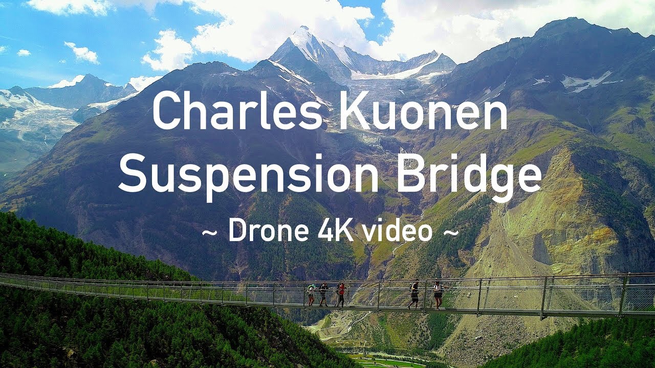 Discover bird-eye panorama of Charles Kuonen Suspension Bridge.