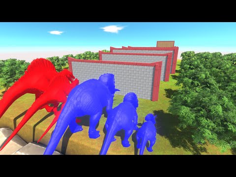 Blue Triceratops vs Red Spinosaurus Power Clash Block Race Animal Revolt Battle Simulator