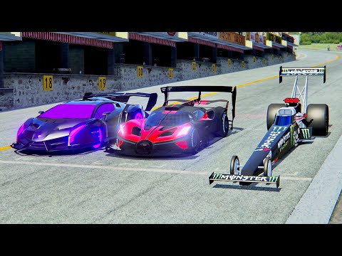 Bugatti Bolide GTR vs Lamborghini Veneno GTR vs Top Fuel Dragster - Drag Race 10 KM