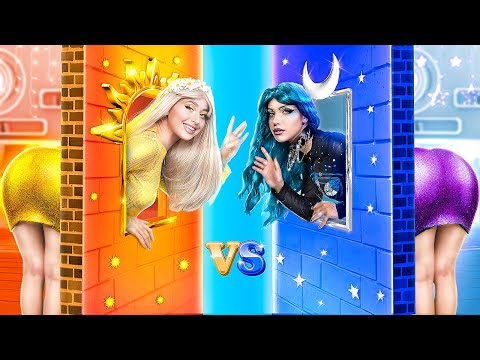 ONE COLORED HOUSE CHALLENGE! Day Girl vs Night Girl!